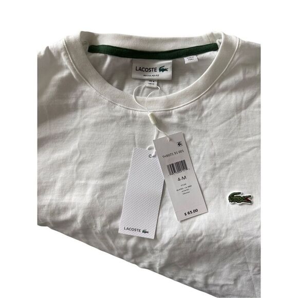 NWT Lacoste Mens White Regular Fit Logo Stripe Short Sleeve T-Shirt Size Medium - Picture 4 of 13